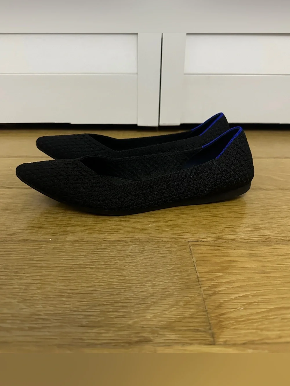 Rothy’s The Point Black Honeycomb Knit Pointed Toe Flats Washable Size 7 Retired
